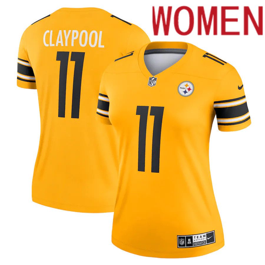 Women Pittsburgh Steelers 11 Chase Claypool Nike Gold Inverted Legend Game NFL Jersey